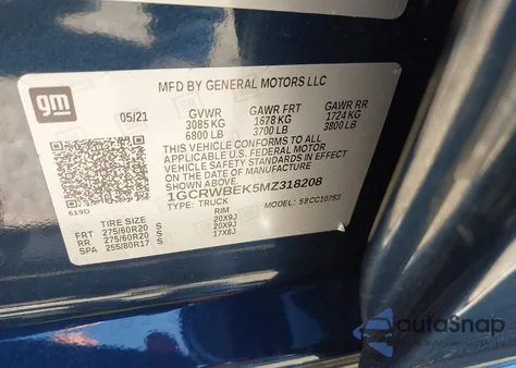 2021 Chevrolet Silverado 1500 2Wd Double Cab Standard Bed Custom from USA, damaged, VIN 1GCRWBEK5MZ318208